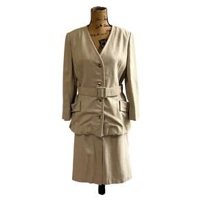 Rare VTG 1970s Betty Bone Tan Pencil Skirt Blazer Jacket Suit Belt Women’s S